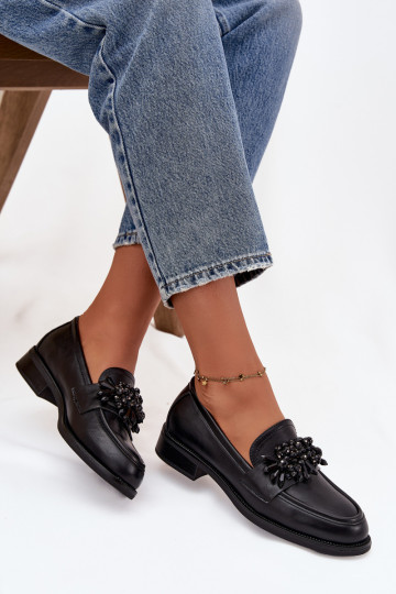 Schuhe Mokassins für Damen mit Ornamenten schZuarze Farbe Murelle