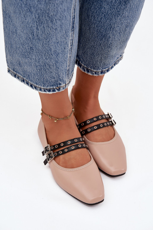 Ballerinas Feminin mit Streifen Beige Deliora