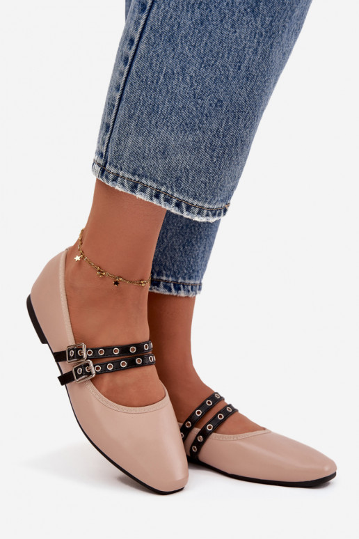 Ballerinas Feminin mit Streifen Beige Deliora