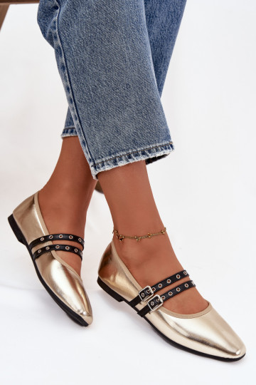 Damen Ballerinas mit Riemchen in Gold Deliora