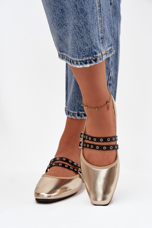 Ballerinas Feminin mit Streifen goldene Farbe Deliora