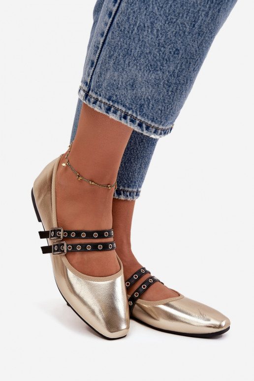 Ballerinas Feminin mit Streifen goldene Farbe Deliora