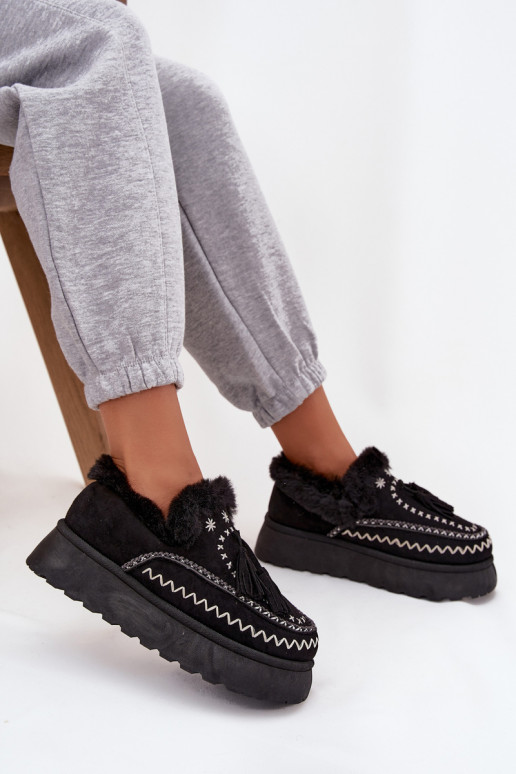 Schneestiefel Feminin mit einer Plattform mit Pelzmantel Und Fringe schZuarze Farbe Ferayne