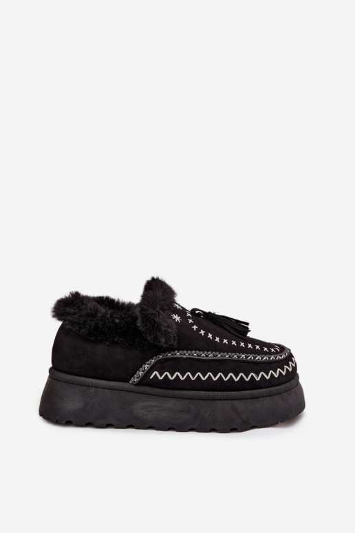 Schneestiefel Feminin mit einer Plattform mit Pelzmantel Und Fringe schZuarze Farbe Ferayne