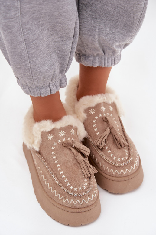 Schneestiefel Feminin mit einer Plattform mit Pelzmantel Und Fringe Beige Ferayne