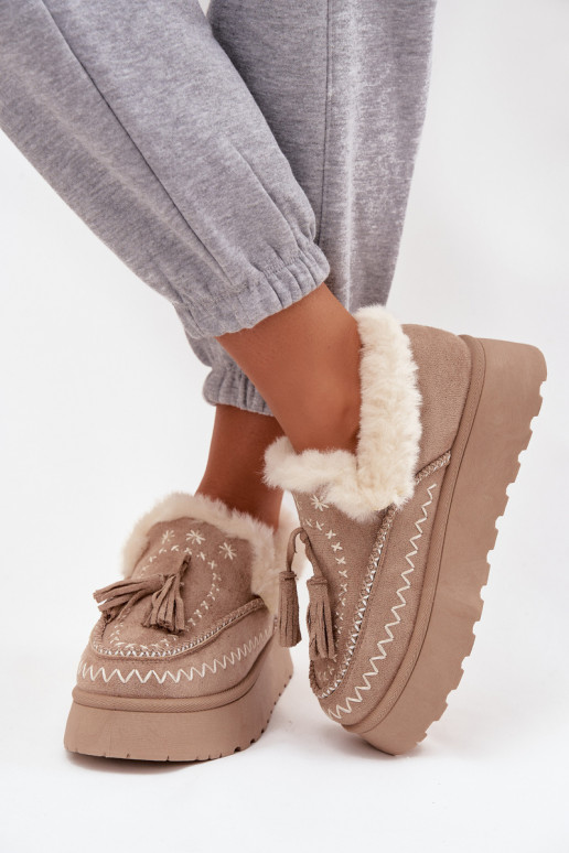Schneestiefel Feminin mit einer Plattform mit Pelzmantel Und Fringe Beige Ferayne
