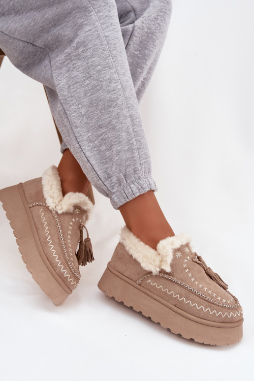 Schneestiefel Feminin mit einer Plattform mit Pelzmantel Und Fringe Beige Ferayne
