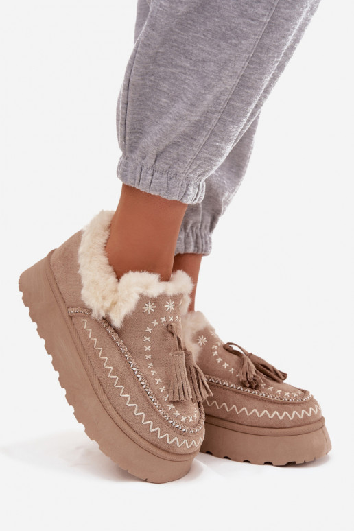 Schneestiefel Feminin mit einer Plattform mit Pelzmantel Und Fringe Beige Ferayne