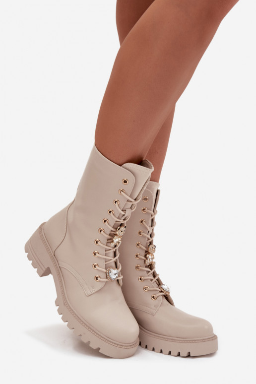 Arbeitsstiefeletten FemininPrzypinkami Teddybären mit Herzen Beige Iravine