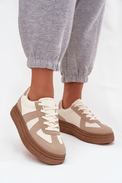 Sneakers Stilvollllschuhe Feminin mit einer Plattform Beige Dovina