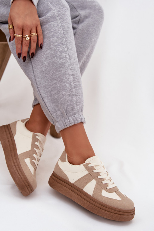 Sneakers Stilvollllschuhe Feminin mit einer Plattform Beige Dovina