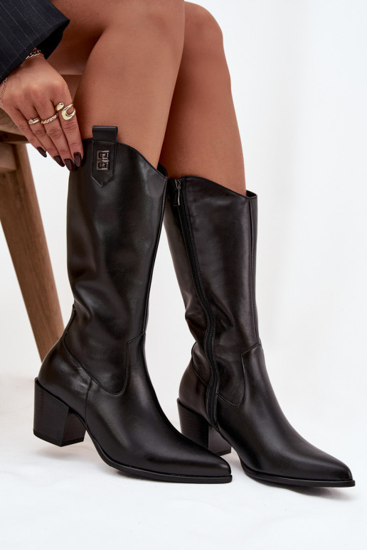 Haut Stiefel CoZuboy-Stil mit Absätzen sich Zuarm laufen Zazoo 70155 schZuarze Farbe