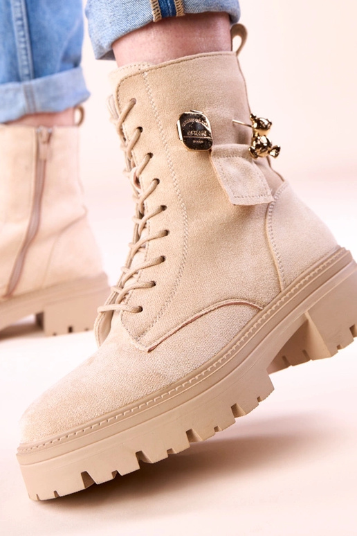 Beige Damen-Trapper mit goldenem...