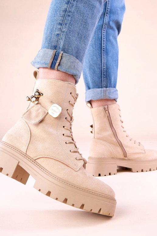 Beige Damen-Trapper mit goldenem...