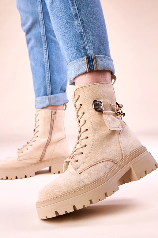 Beige Damen-Trapper mit goldenem...