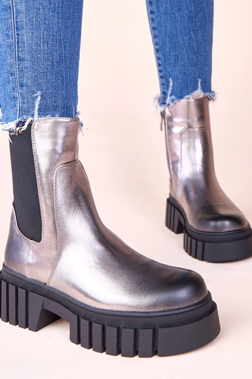 Silberne Stiefeletten auf Plateausohle mit elastischem Band Denya 2