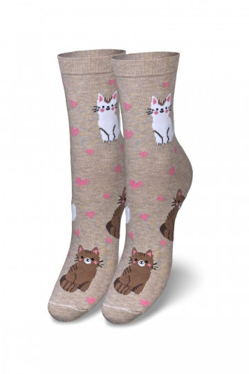 Socken Feminin Katzen I mit Herzen Beige