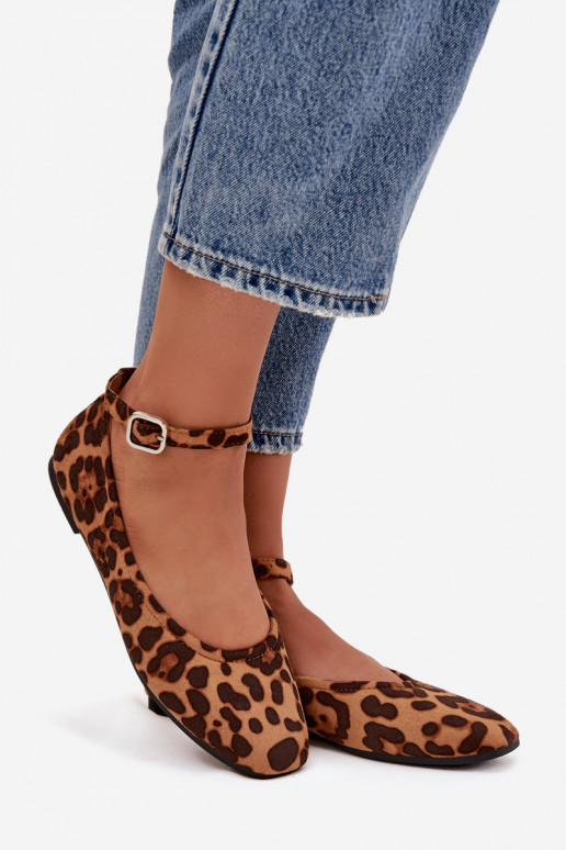 Ballerinas Feminin mit Riemen I mit Schnallen mit Leopardenfellmuster Janelor