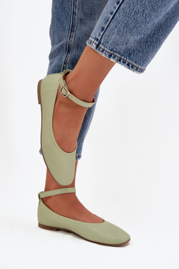 Ballerinas Feminin mit Riemen I mit Schnallen grüne Farbe Janelor