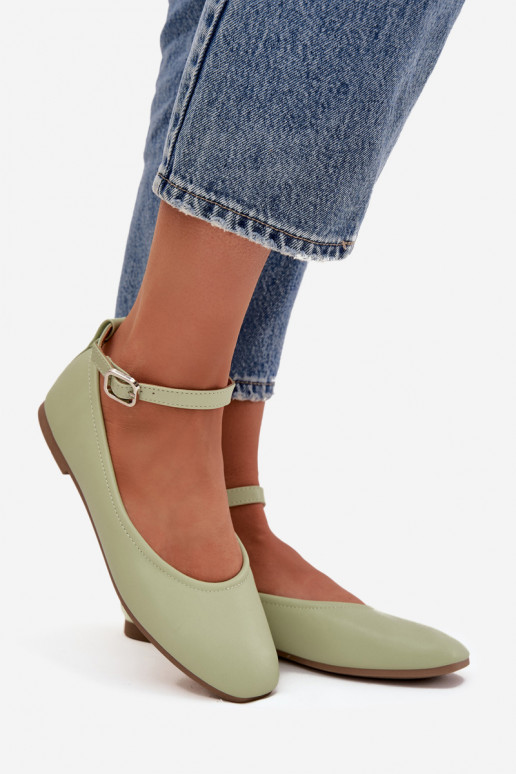 Ballerinas Feminin mit Riemen I mit Schnallen grüne Farbe Janelor