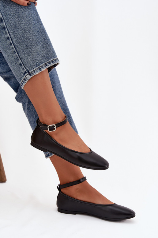 Ballerinas Feminin mit Riemen I mit Schnallen schZuarze Farbe Janelor