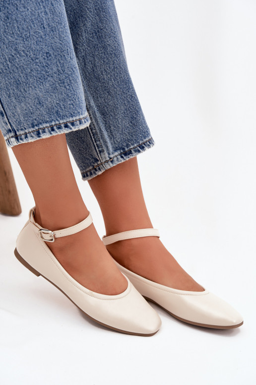 Ballerinas Feminin mit Riemen I mit Schnallen Beige Janelor