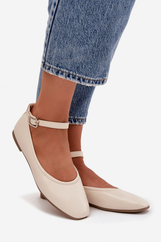 Ballerinas Feminin mit Riemen I mit Schnallen Beige Janelor