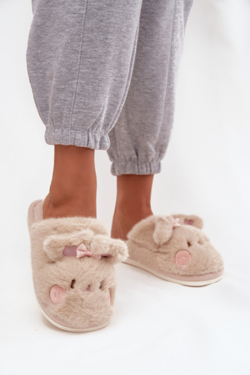 Damen-Sandalen mit Pelzfutter, Ohren und Schleifchen in Sandfarbe Corayne