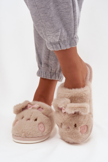Damen-Sandalen mit Pelzfutter, Ohren und Schleifchen in Sandfarbe Corayne 2