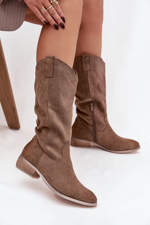 Stiefel CoZuboy-Stil Auf niedrigem Absatzaus Öko-INildlederu Beige Cherrie
