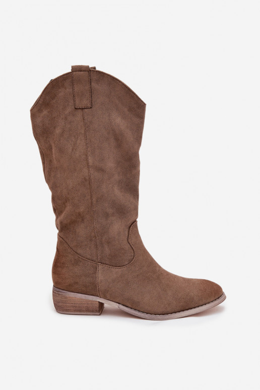 Stiefel CoZuboy-Stil Auf niedrigem Absatzaus Öko-INildlederu Beige Cherrie