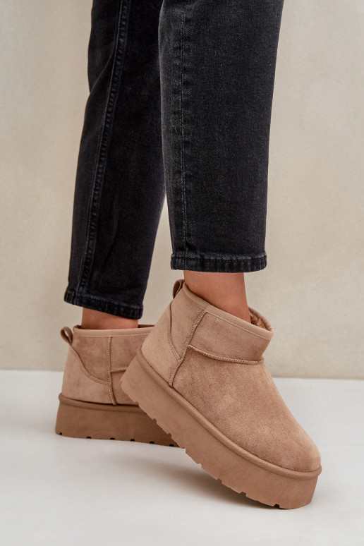 Feminin Schneestiefel mit einer Plattform Beige Ninala