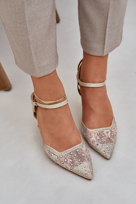 Dekoriert hochhackige Schuhe mit offener Ferse goldene Farbe Ermöglichtnadra