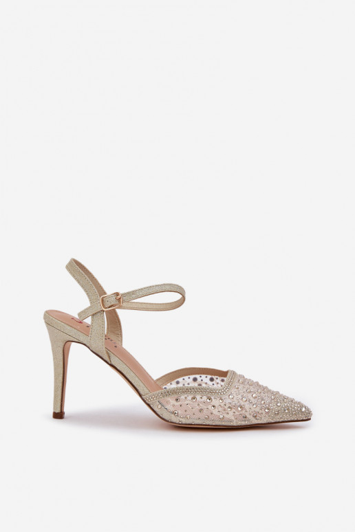 Dekoriert hochhackige Schuhe mit offener Ferse goldene Farbe Ermöglichtnadra