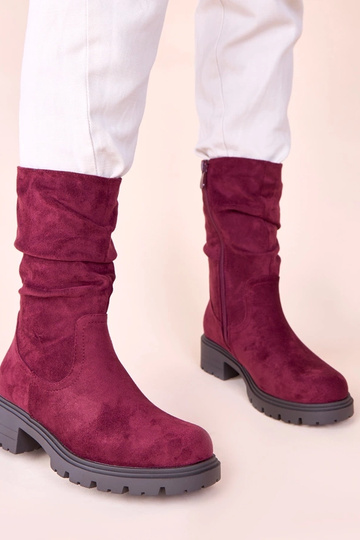 Kirschrote Stiefeletten auf Plattform mit Falten Malha 2