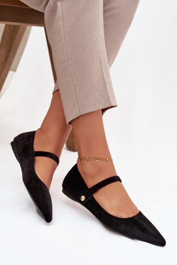 Samt Ballerinas mit Riemchen und goldfarbenen Details, schwarz Gisanne