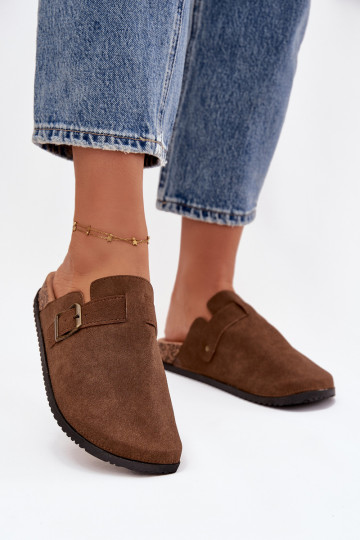 Damen Pantoletten mit Plateau und Schnallen, braun Selio 2