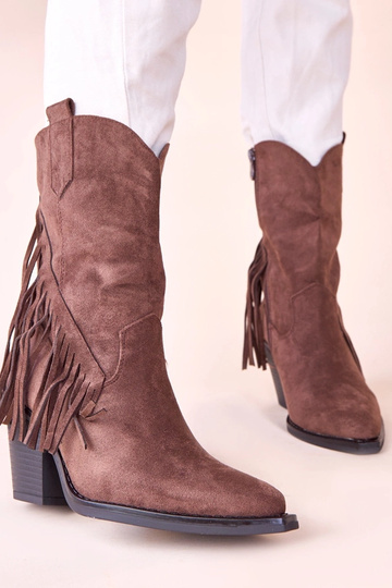 Braune Cowboyschnürstiefel mit Fransen Elama