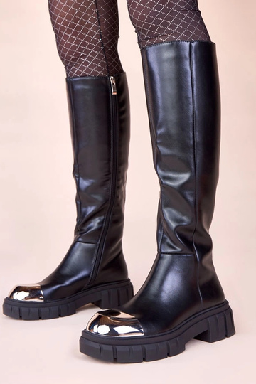 Schwarze Stiefel mit goldenem Vorderteil Camila