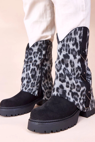 Schwarze Stiefeletten mit Tigerstreifen-Aufsatz Kaylia