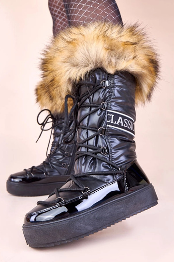 Schwarze eskimotaugliche Schneestiefel mit Fell Malida 2