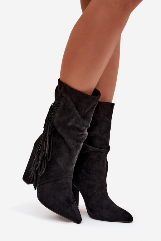 Damenstiefel mit Fransen I Es mussrszczeniem sich Zuarm laufen schZuarze Farbe Darlina