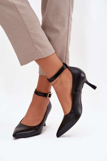 hochhackige Schuhe Schuhe mit Riemen schZuarze Farbe Perrine