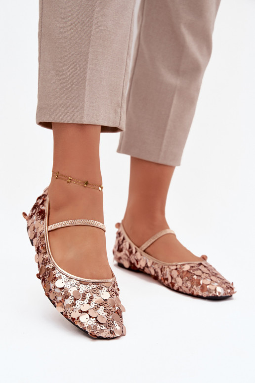 Ballerinas Ozdobione Cekinami pinke Farbe Szampańskie Terlina