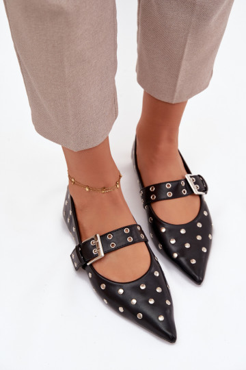 Ballerinas mit Nieten I mit Schnallen Eko Haut schZuarze Farbe Arlenne