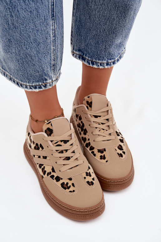 Sneakers Stilvollllschuhe Feminin mit einer Plattform mit Leopardenfellmuster Beige Denissa