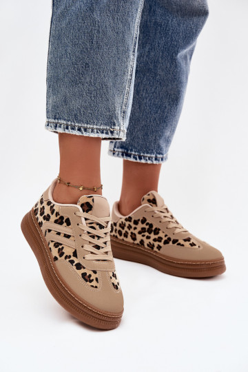 Sneakers Stilvollllschuhe Feminin mit einer Plattform mit Leopardenfellmuster Beige Denissa 2