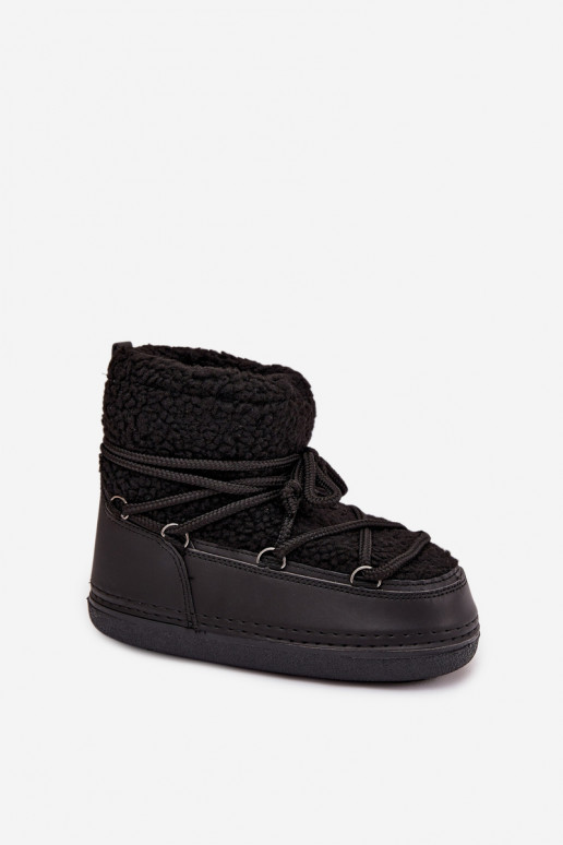 Schneestiefel Feminin mit Pelzmantel Typu Baranek mit Riemen schZuarze Farbe Belira