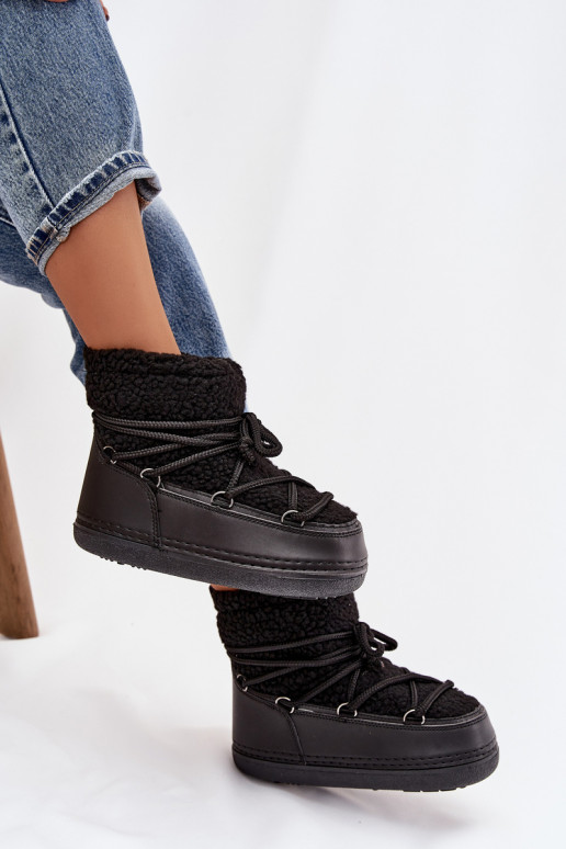 Schneestiefel Feminin mit Pelzmantel Typu Baranek mit Riemen schZuarze Farbe Belira