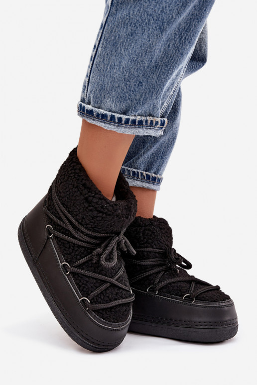 Schneestiefel Feminin mit Pelzmantel Typu Baranek mit Riemen schZuarze Farbe Belira